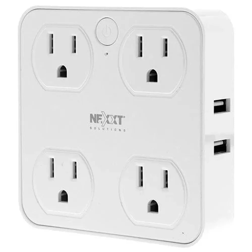 Detalle del protector inteligente Nexxt NHP-T615 con tomacorrientes y puertos USB