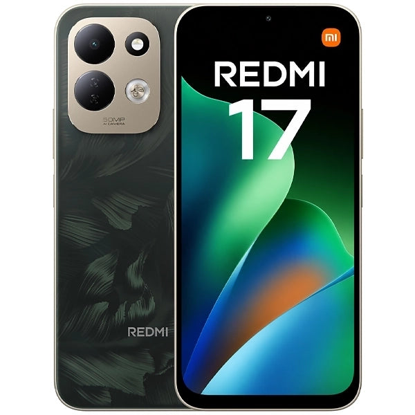 Xiaomi Redmi 17 color negro con vista frontal y trasera