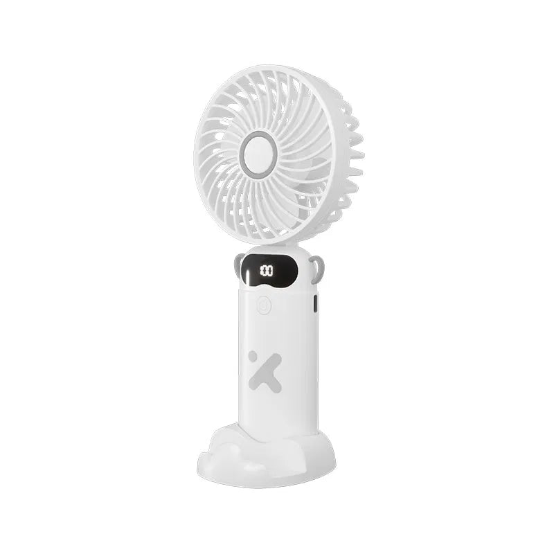 Mini ventilador portátil recargable Xtech XTA-900 blanco con pantalla digital y base