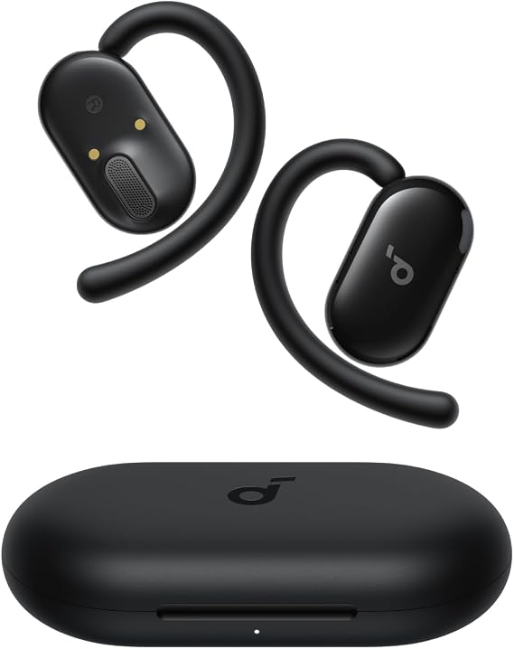 Audífonos Soundcore negros de oído abierto con ganchos y estuche