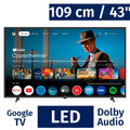 Televisor JVC 43 pulgadas Google TV con Dolby Audio y pantalla LED mostrando la interfaz de Google TV