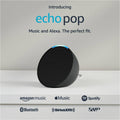 Bocina inteligente Amazon Echo Pop color negro con anillo de luz azul encendido