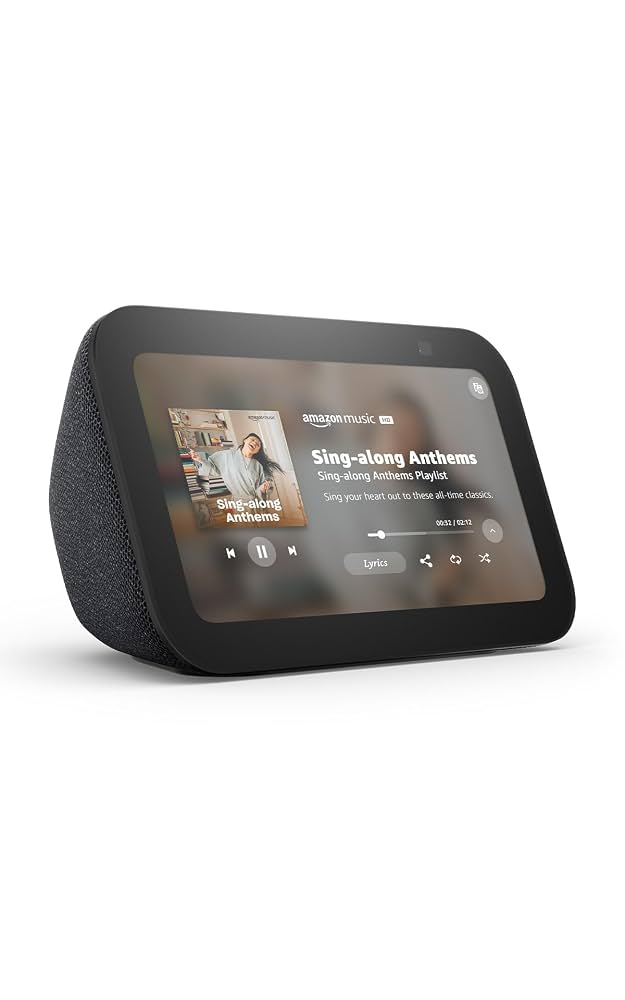 Pantalla del Echo Show 5 con videollamada y botón de silencio