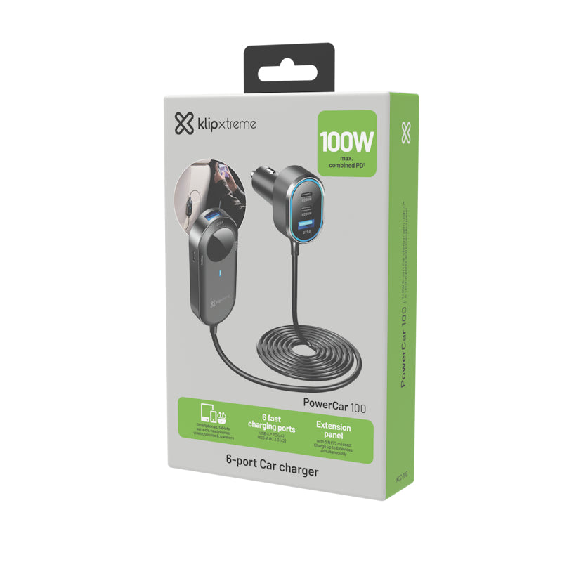Cargador para auto Klip Xtreme PowerCar 100 KCC-100 con seis puertos de carga rápida