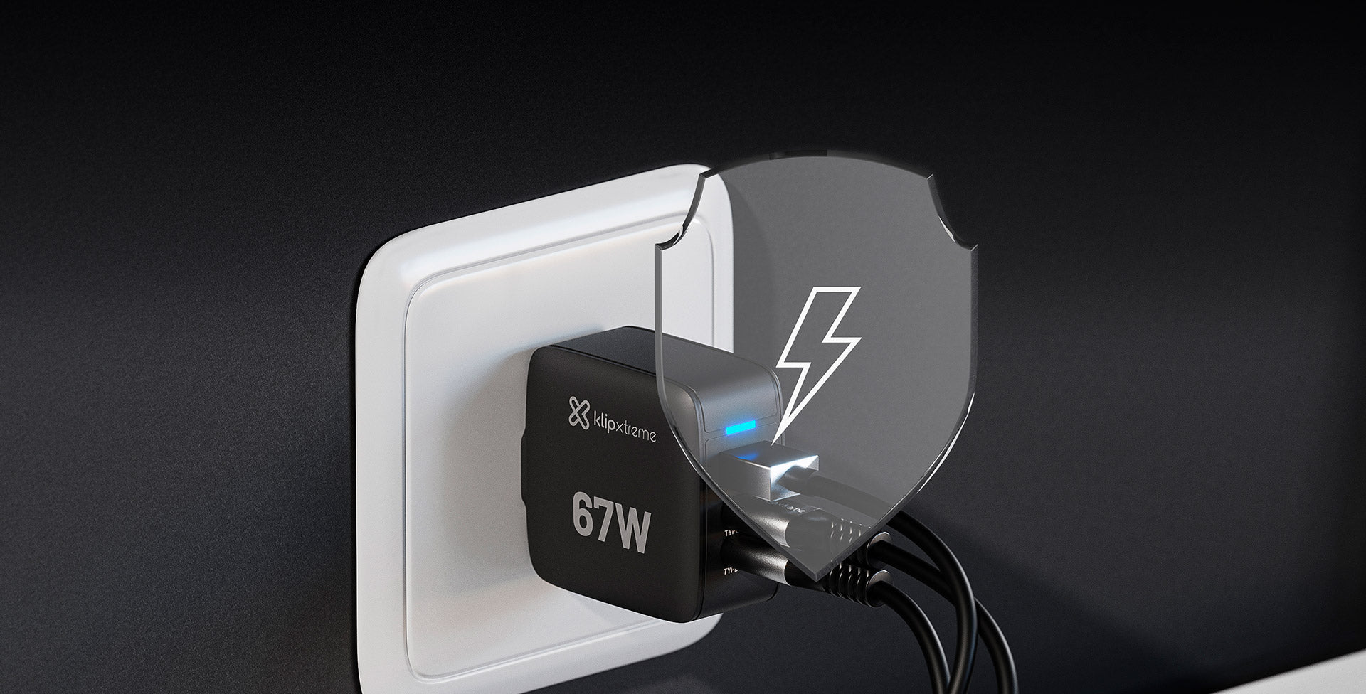 Cargador Klipxtreme PowerWall 67 – 67W GaN 3 Puertos USB-C y QC 3.0