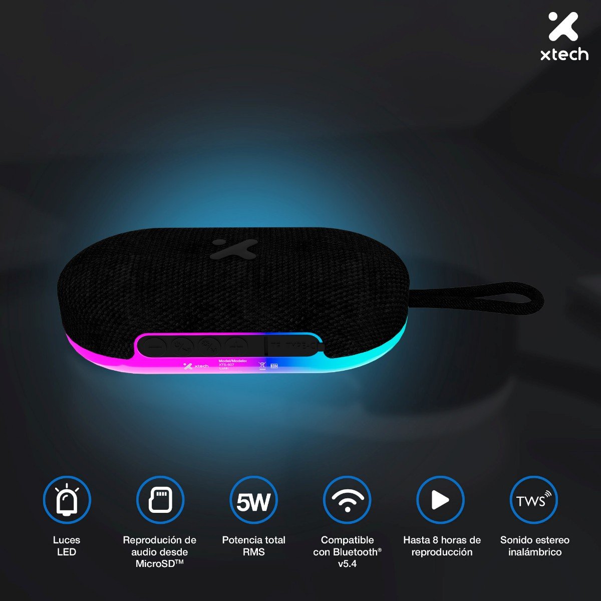 Parlante portátil Xtech Pearl XTS-607 Bluetooth con luces LED