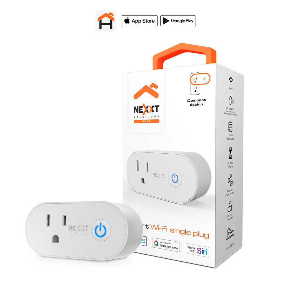 Enchufe inteligente Nexxt blanco con botón de encendido iluminado