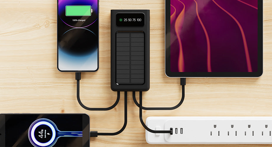 Power Bank Solar Xtech XPB-100 – 10,000mAh con Cables Integrados y Linterna LED