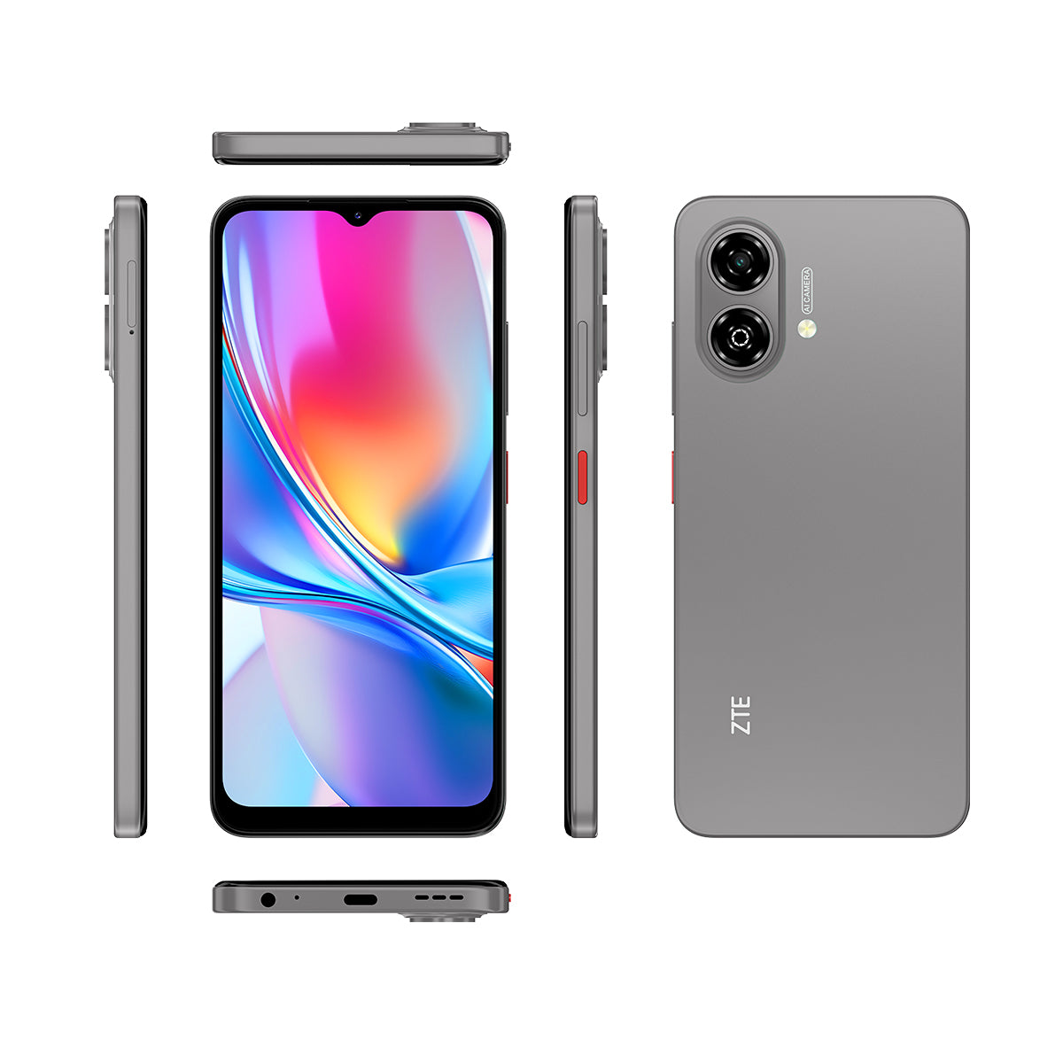 Parte trasera del ZTE Blade A36E color gris