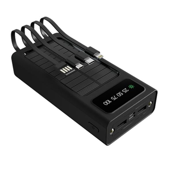 Power Bank Solar Xtech XPB-100 – 10,000mAh con Cables Integrados y Linterna LED
