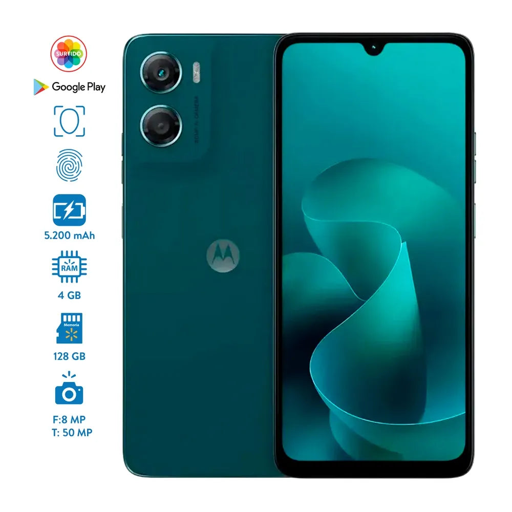 Motorola Moto G06 verde con especificaciones de 4 GB RAM, 128 GB y batería de 5200 mAh