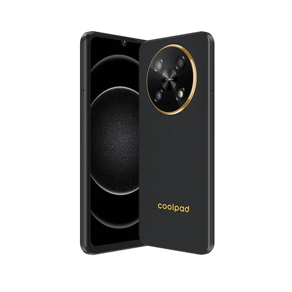 Coolpad C16 negro mostrado de frente y desde atrás