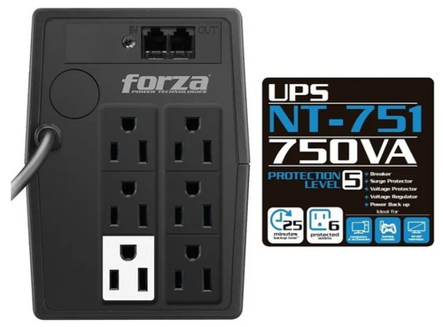 UPS Forza NT-751 750VA 375W – Respaldo de Energía con Regulador de Voltaje