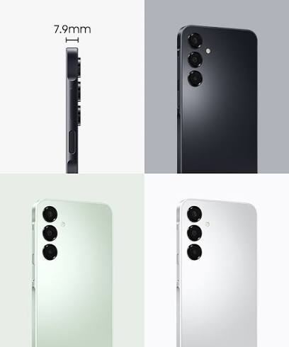 Diseño del Samsung Galaxy A16 con perfil de 7.9 mm y acabados en distintos colores de referencia