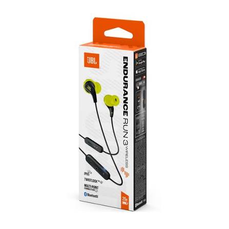 Audífonos deportivos JBL Endurance Run 3 Wireless negros con detalles verde lima
